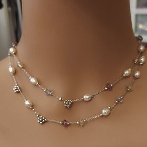 Premier Designs Layered Station Pearl Beaded Dainty Gold Necklace
